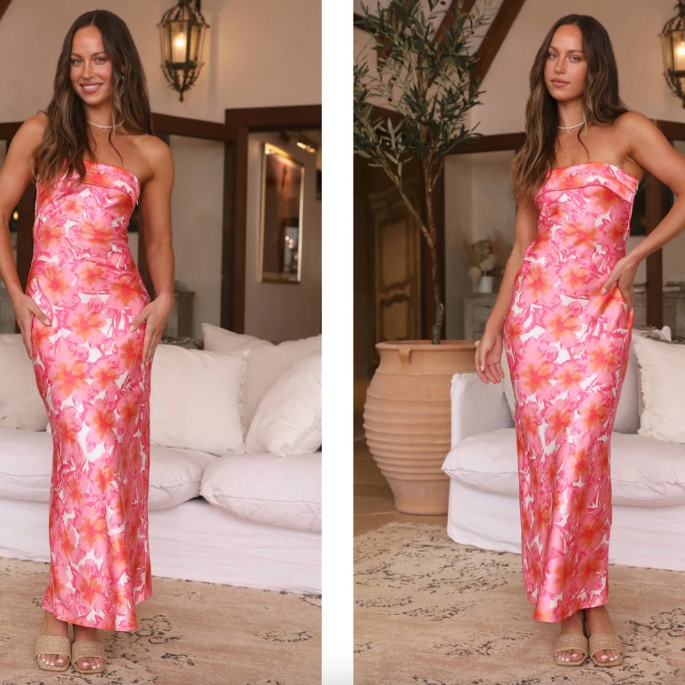 Strapless Floral Pink Dress